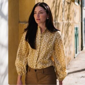 K1. Parterre Bryce Top in Melograno Stripe Linen Blend Yellow Cottage- Size 0